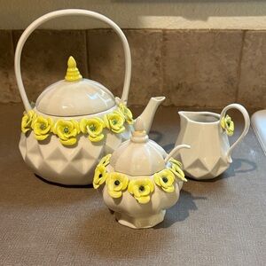 White and Yellow Floral Tea Set